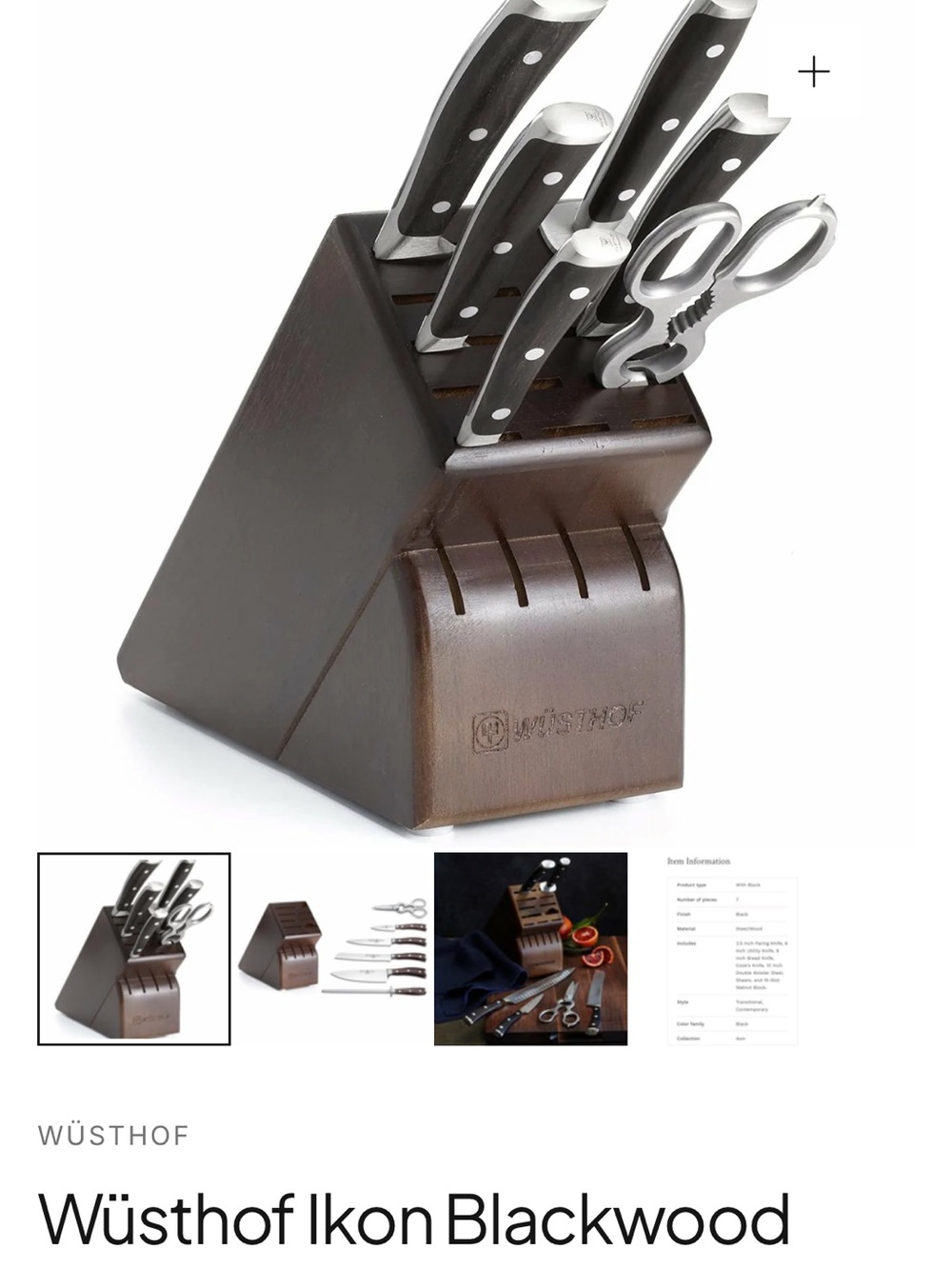 Wüsthof Ikon Knife Block Set – Black Handles, Brown Block